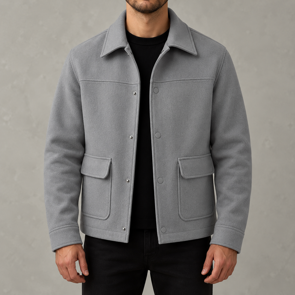 Men’s Wool-Style Jacket – Long Sleeve Lapel Collar Casual Jacket