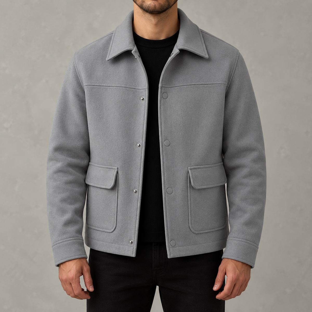 Men’s Wool-Style Jacket – Long Sleeve Lapel Collar Casual Jacket