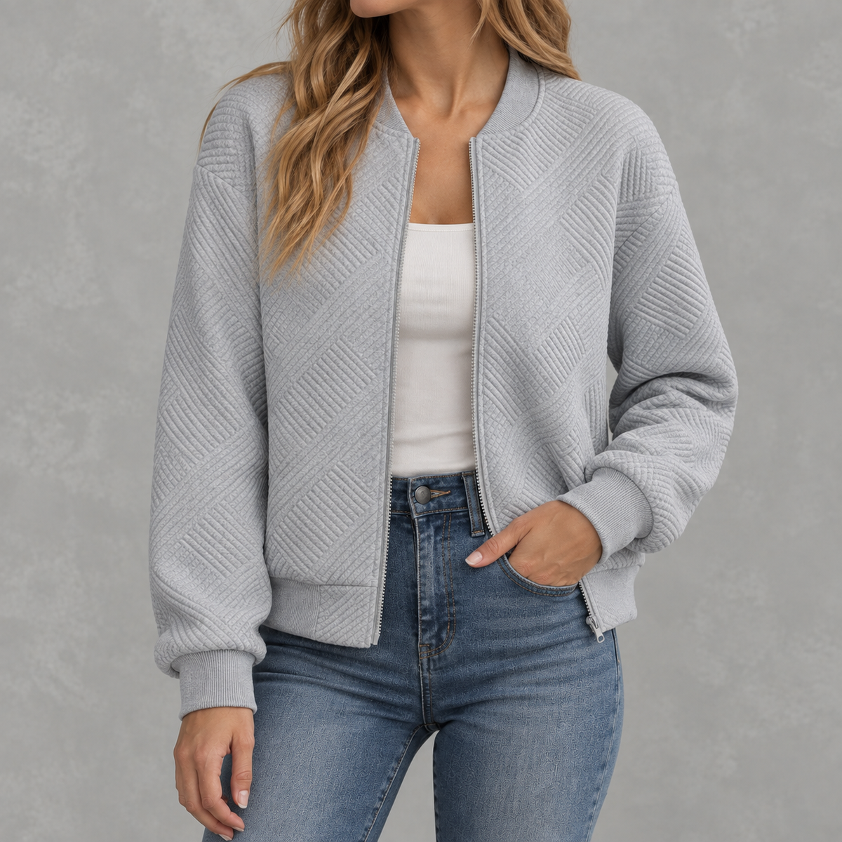 Women’s Baseball Jacket – Solid Colour Zip Up Jacket with Stand Collar