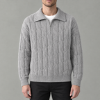 Men’s Cable Knit Jumper – Quarter Zip Loose Fit Ribbed Collared Jumper