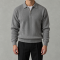 Men’s Knitted Polo Quarter Zip – Long Sleeve Zipped Polo Collar Autumn Jumper