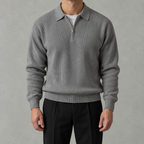 Men’s Knitted Polo Quarter Zip – Long Sleeve Zipped Polo Collar Autumn Jumper