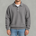 Men’s Long Sleeve Polo Shirt – Waffle Knit Retro Short Sleeve Textured Top
