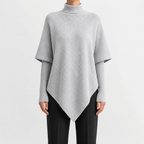 Women’s Asymmetric Jumper – Elegant Knitted Long Sleeve Pullover with Draped Hem