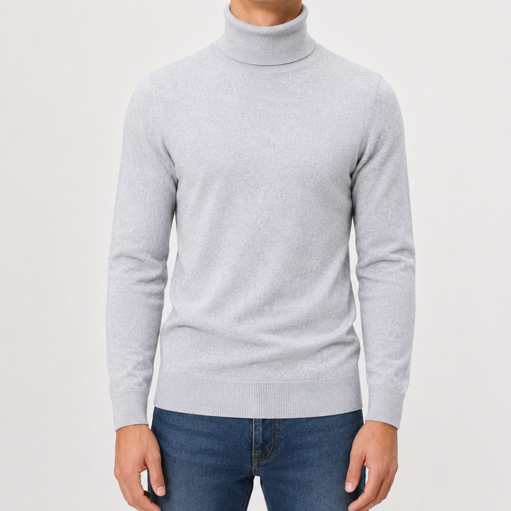 Men’s Turtleneck Jumper – Warm Knitted Roll Neck Pullover