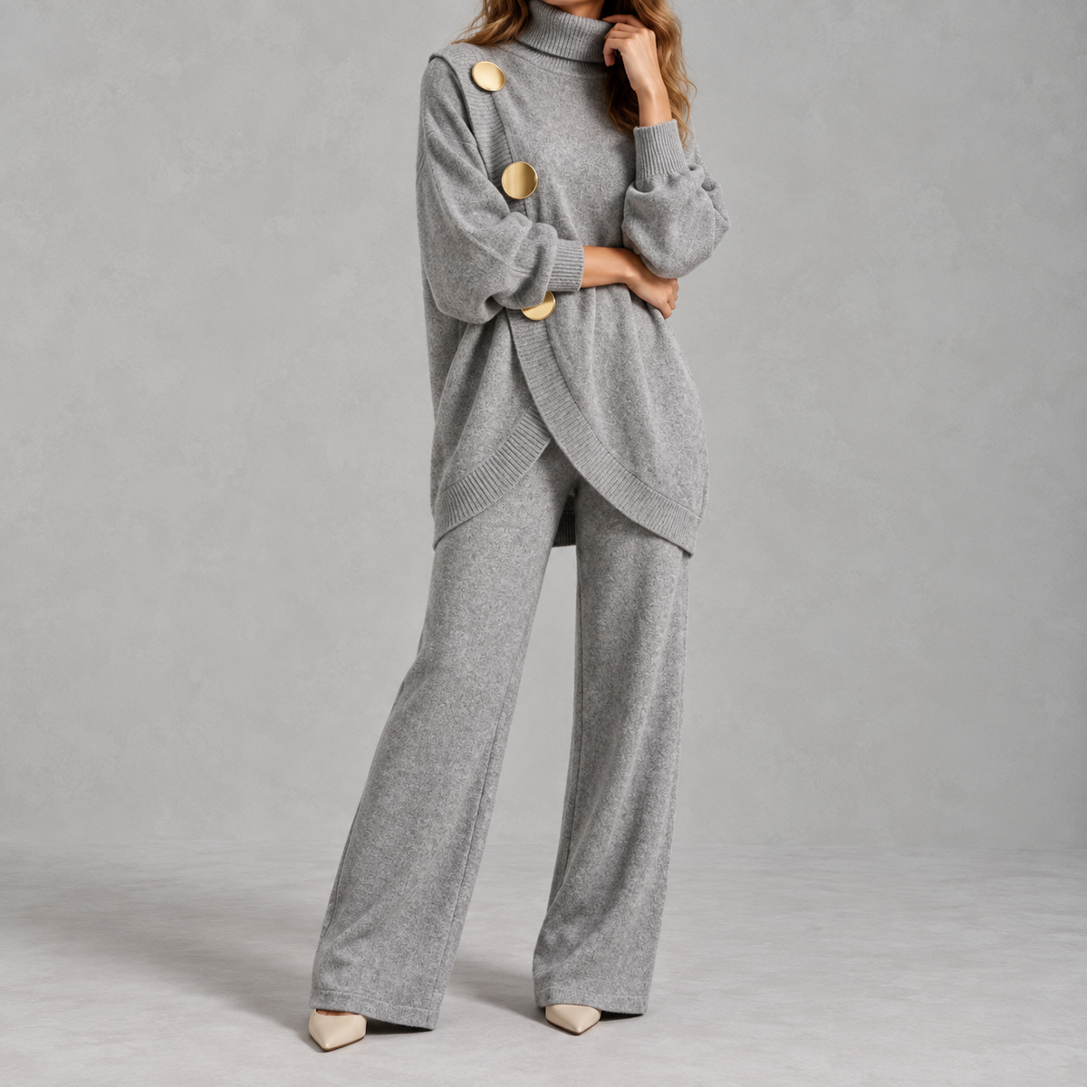 Women’s Knitted Jumper Set – Asymmetric Two-Piece Knitwear Co-Ord