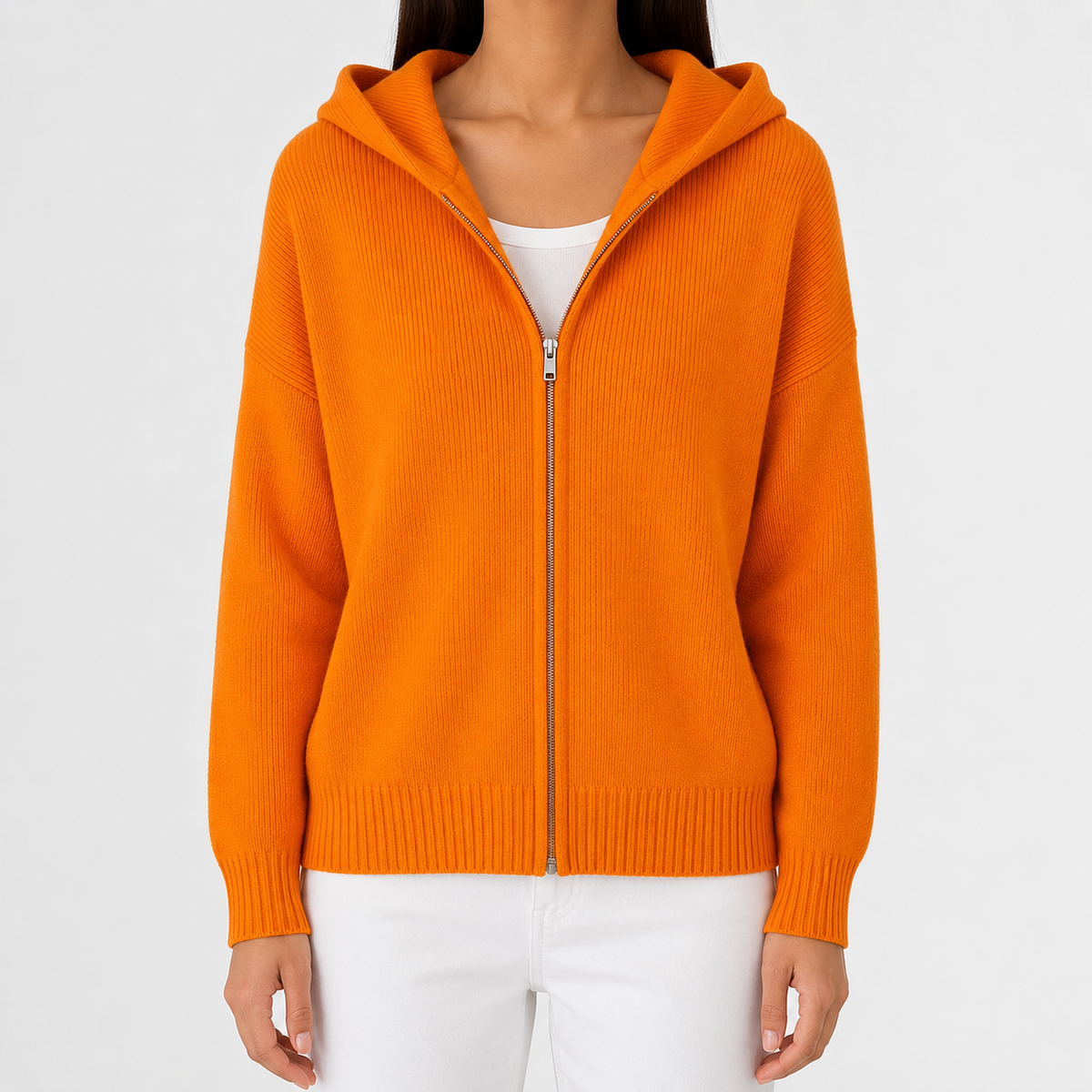 Women’s Knitted Hoodie – Full Zip Hooded Cardigan Jumper