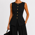 Women’s Knit Vest Top – Metal Buckle Detail Sleeveless Split Hem Jumper