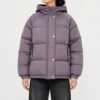 Women’s Puffer Jacket – Hooded Padded Winter Coat with Faux Two-Piece Layered Design