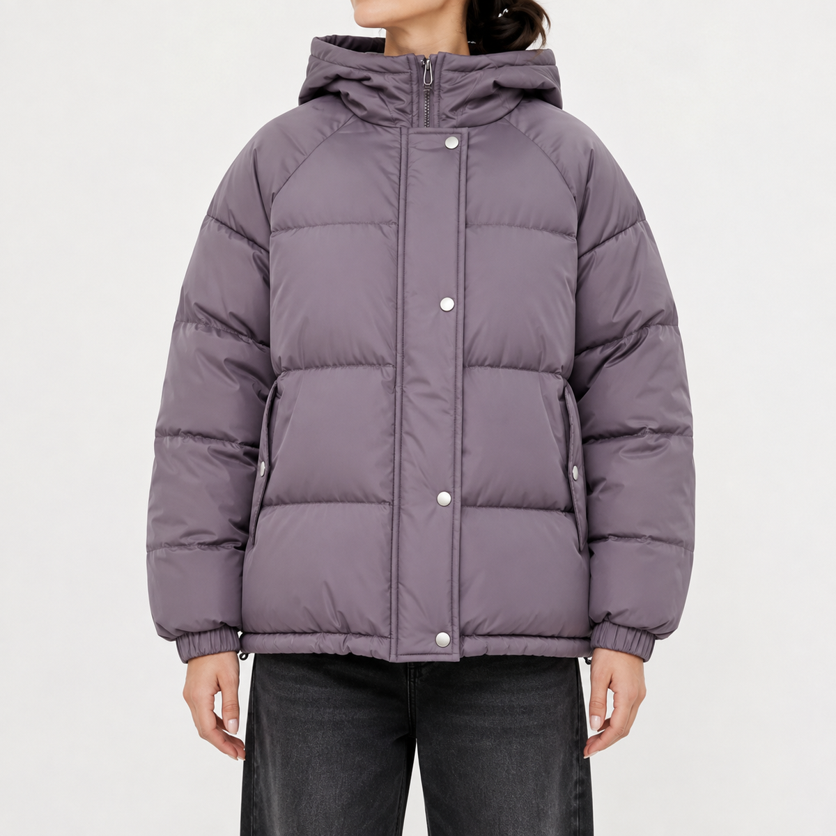 Women’s Puffer Jacket – Hooded Padded Winter Coat with Faux Two-Piece Layered Design