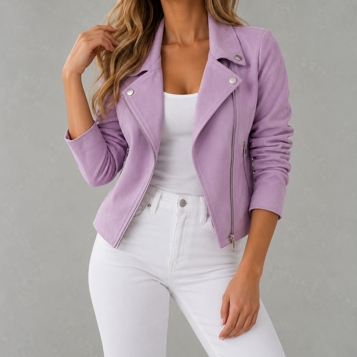 Women’s Slim Fit Jacket – Short Lapel Collar Zip Up Jacket