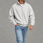 Men’s Waffle Knit Jacket – Stand Collar Full Zip Textured Casual Jacket