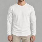 Men’s Waffle Knit Jumper – Round Neck Textured Long Sleeve Pullover