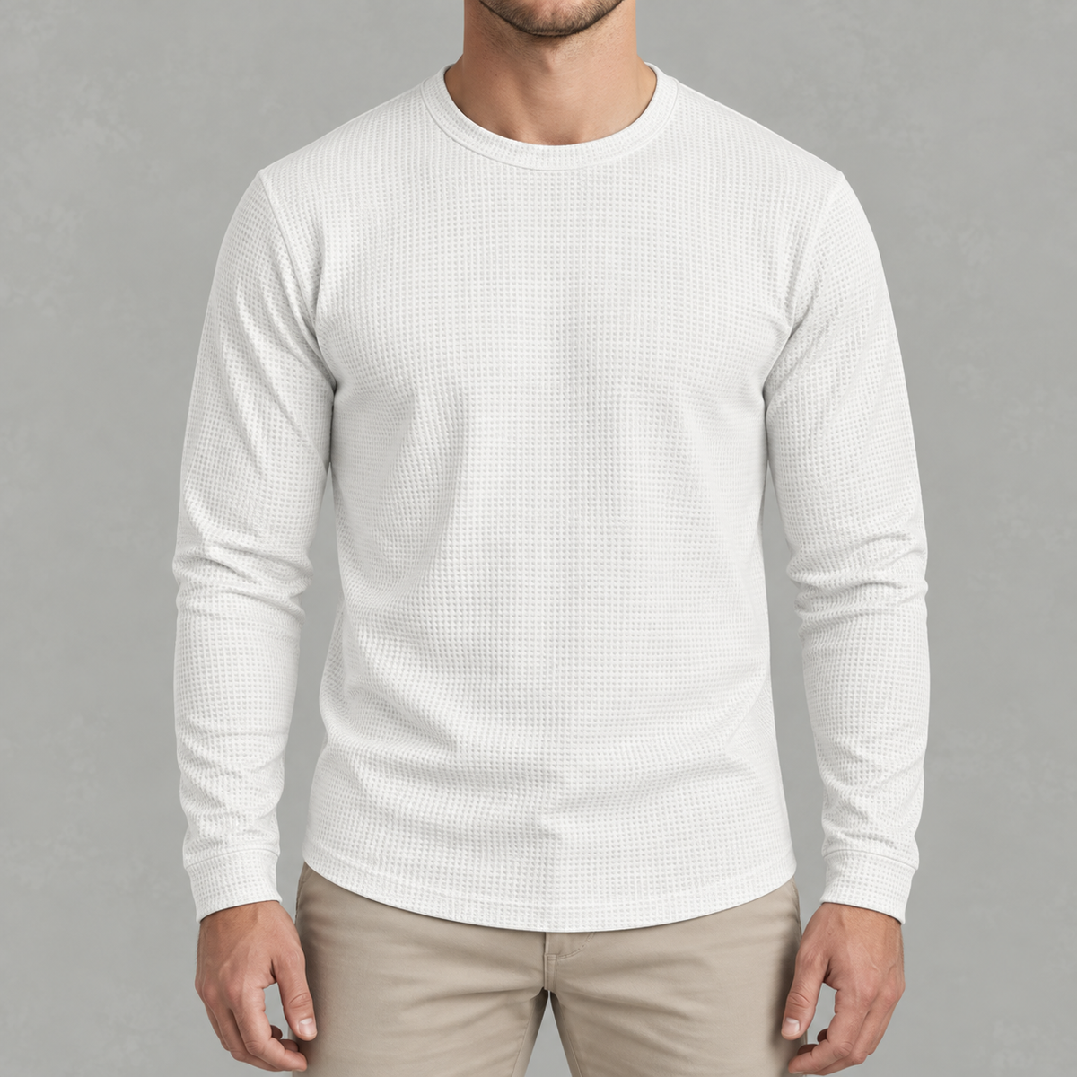 Men’s Waffle Knit Jumper – Round Neck Textured Long Sleeve Pullover