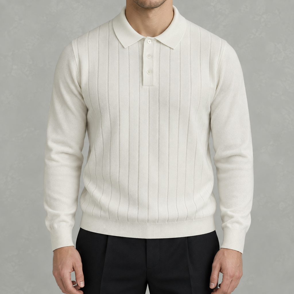 Men’s Long Sleeve Polo – Heavy Knit Long Sleeve Lapel Collar Polo
