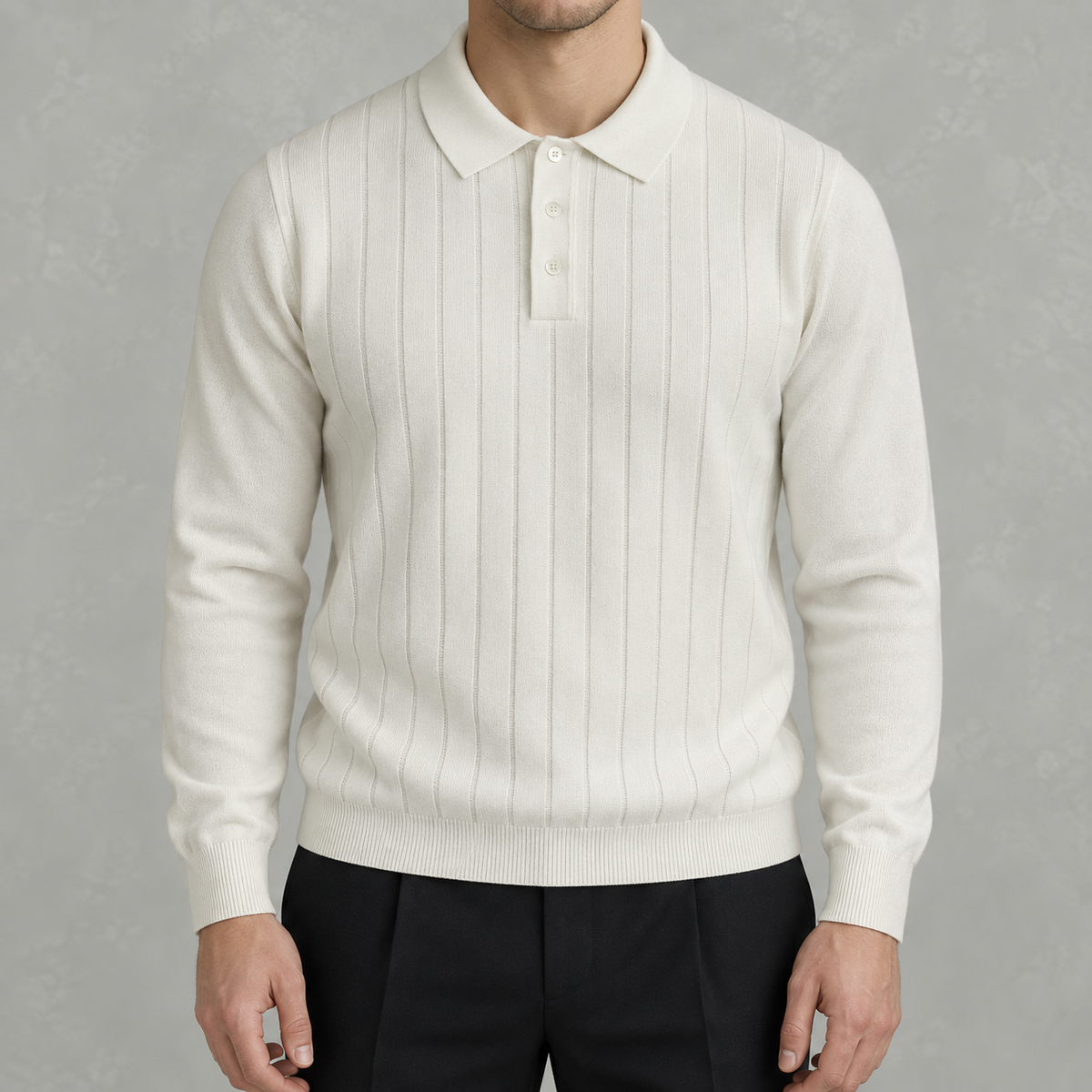 Men’s Long Sleeve Polo – Heavy Knit Long Sleeve Lapel Collar Polo