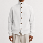 Men’s Roll Neck Cardigan – Knitted High Neck Button Front Jumper