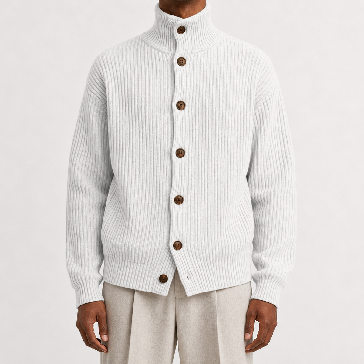 Men’s Roll Neck Cardigan – Knitted High Neck Button Front Jumper