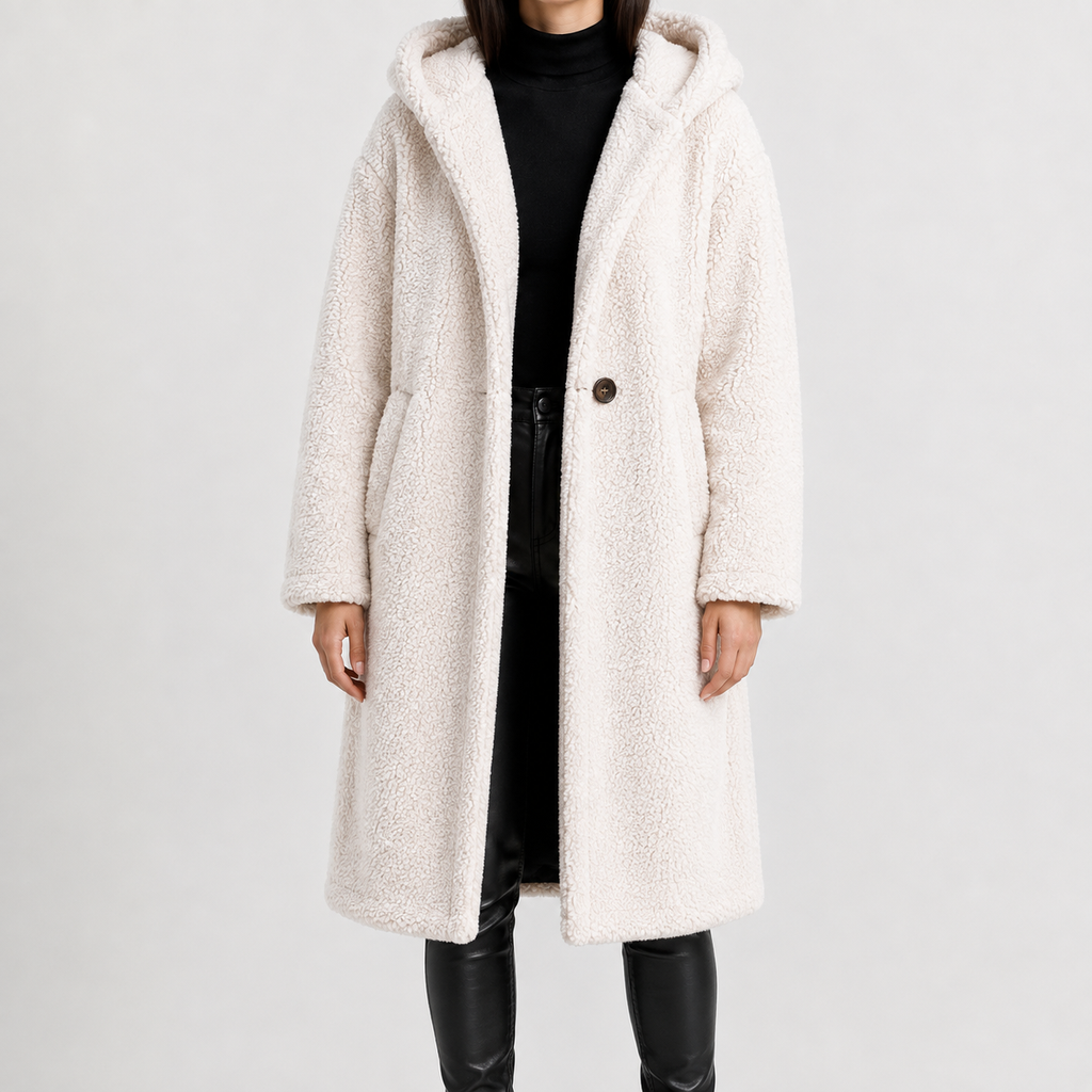 Women’s Teddy Coat – Longline Faux Fur Plush Winter Coat