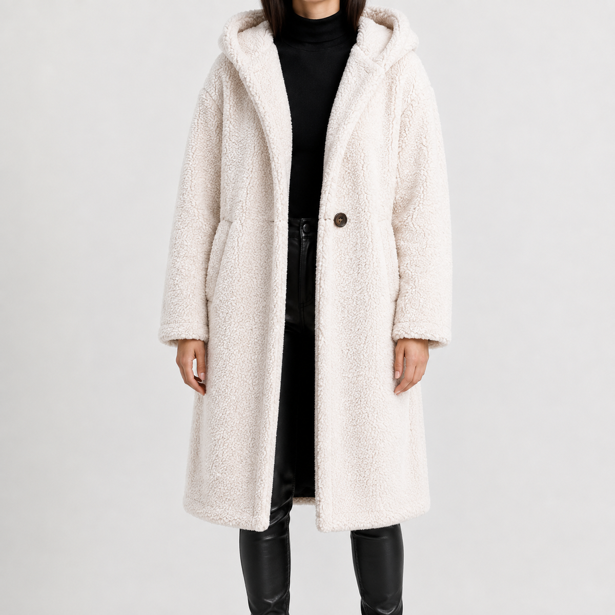Women’s Teddy Coat – Longline Faux Fur Plush Winter Coat