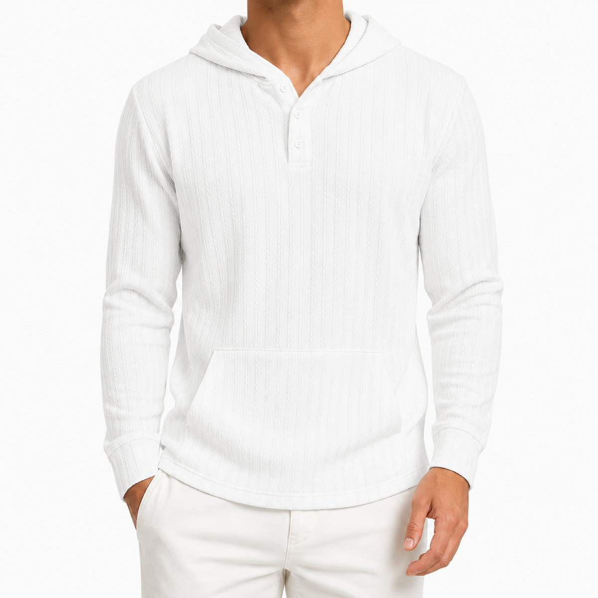 Men’s Textured Hoodie – Herringbone Jacquard Hooded Casual Jumper