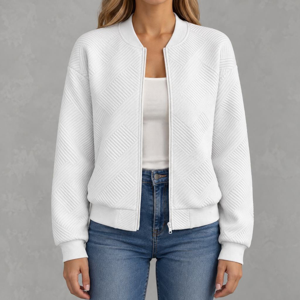 Women’s Baseball Jacket – Solid Colour Zip Up Jacket with Stand Collar