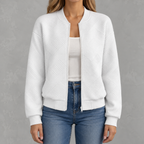 Women’s Baseball Jacket – Solid Colour Zip Up Jacket with Stand Collar