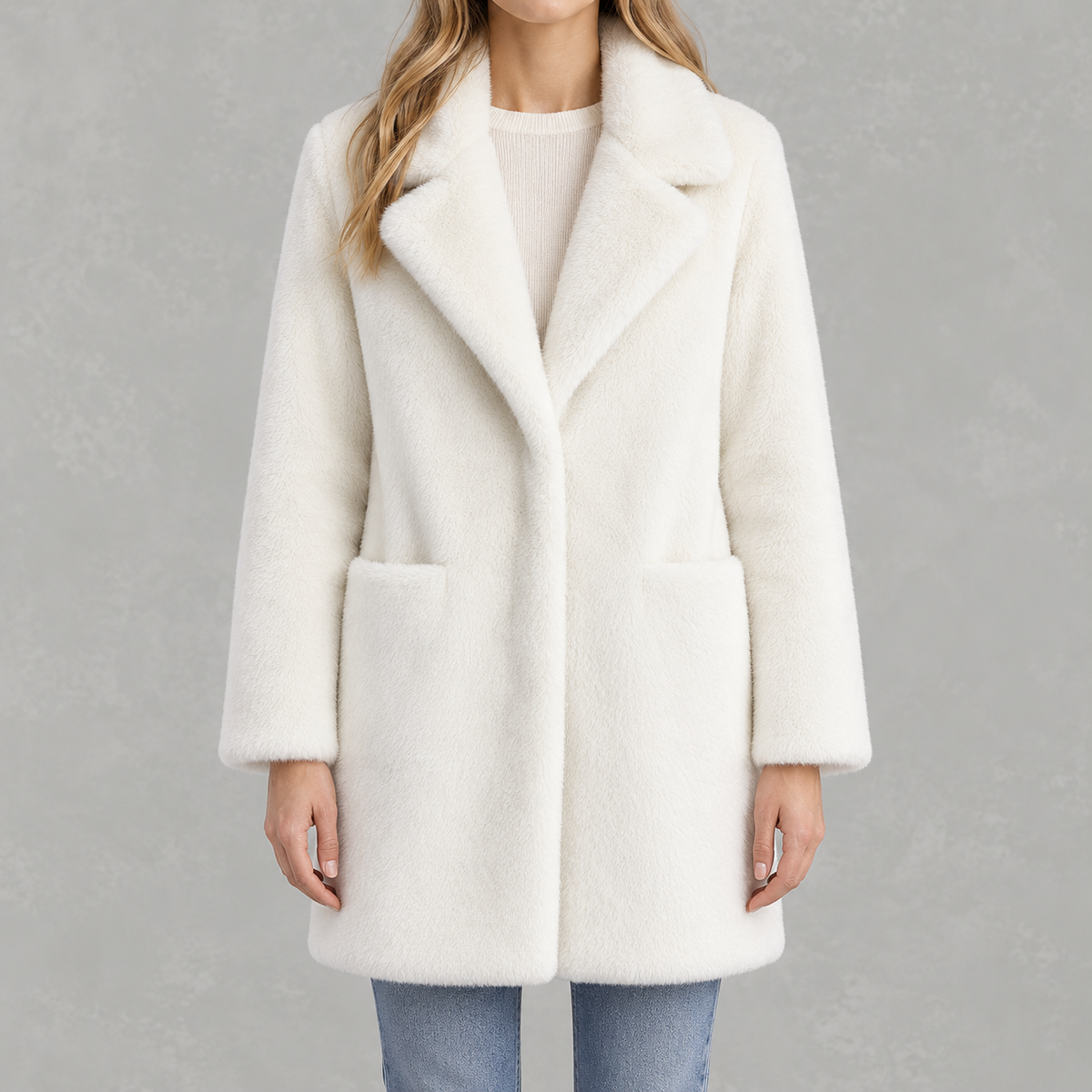 Women’s Faux Fur Coat – Mid-Length Mink Style Winter Coat