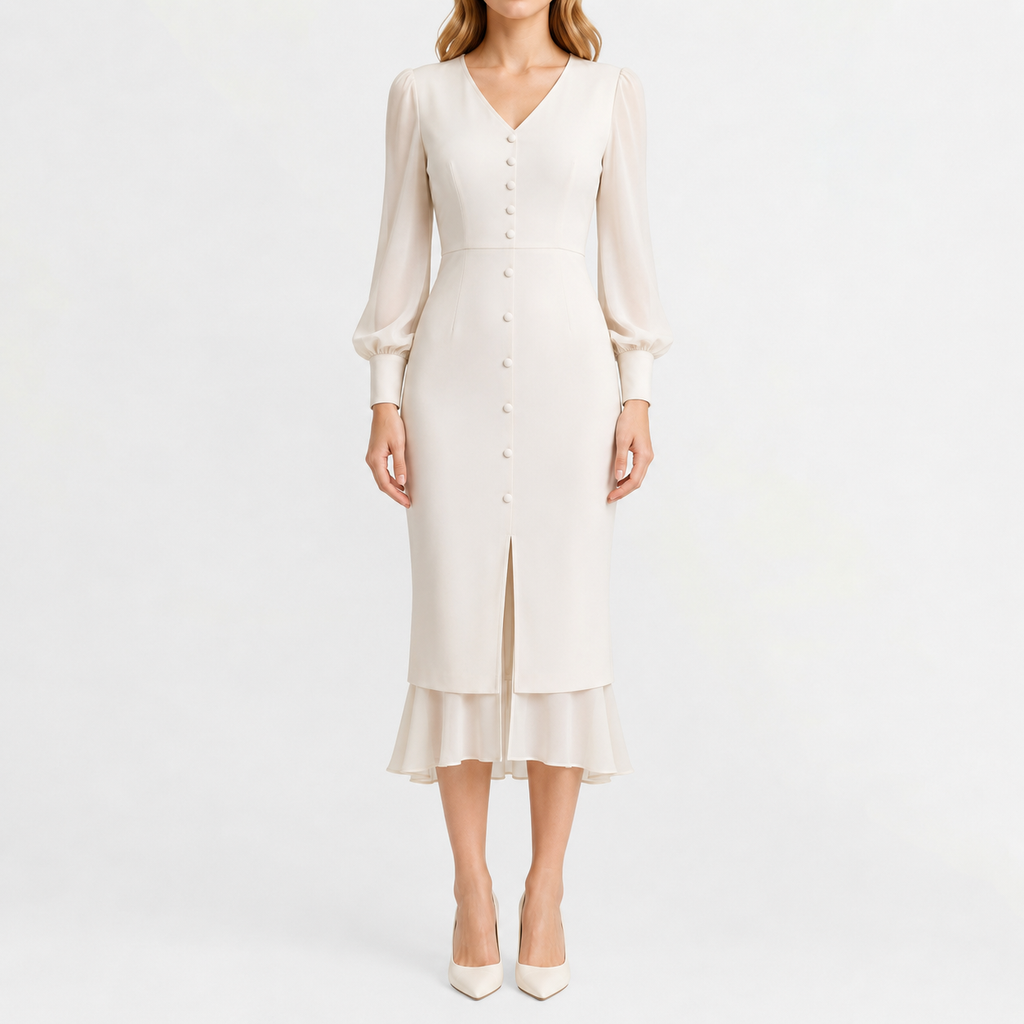 Women’s Winter Dress – French-Inspired Long Sleeve Midi Dress