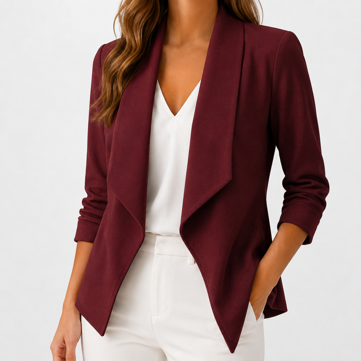 Women’s Blazer – Fitted Pleated Solid Colour Tailored Jacket