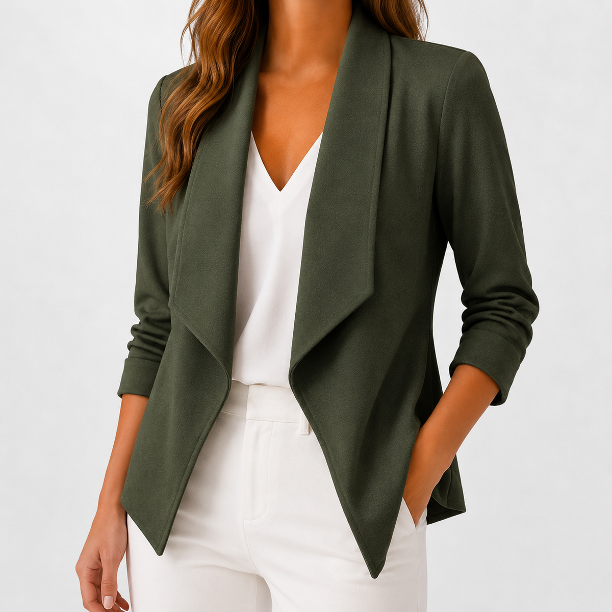 Women’s Blazer – Fitted Pleated Solid Colour Tailored Jacket