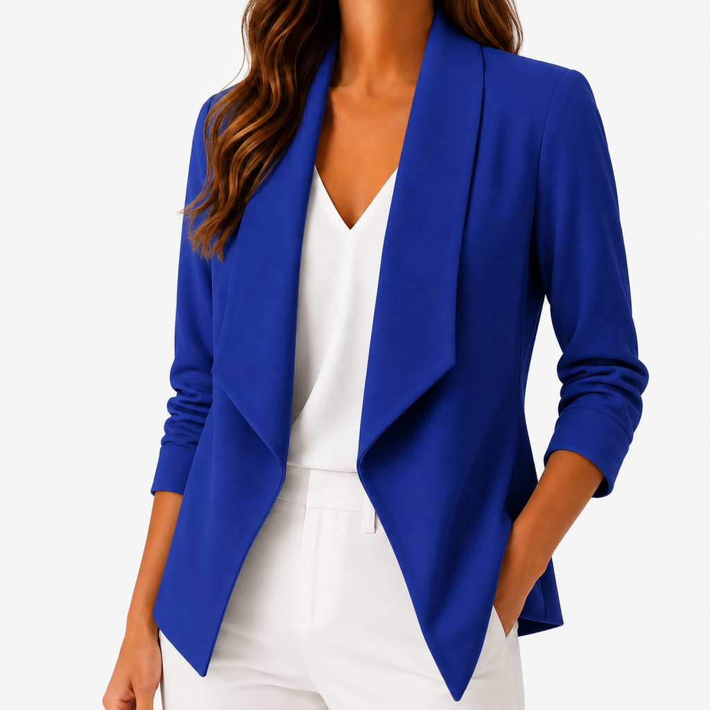 Women’s Blazer – Fitted Pleated Solid Colour Tailored Jacket